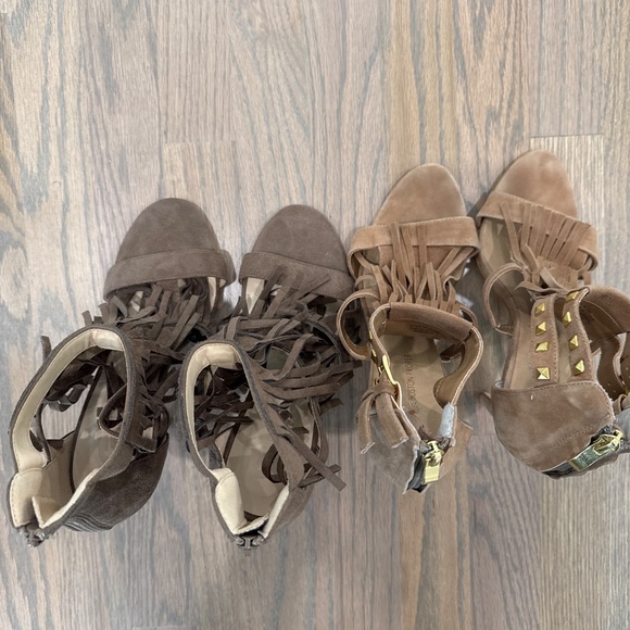 Ladies size 8.5 fringe open toe heels. 2 pair - taupe and beige - Picture 4 of 8